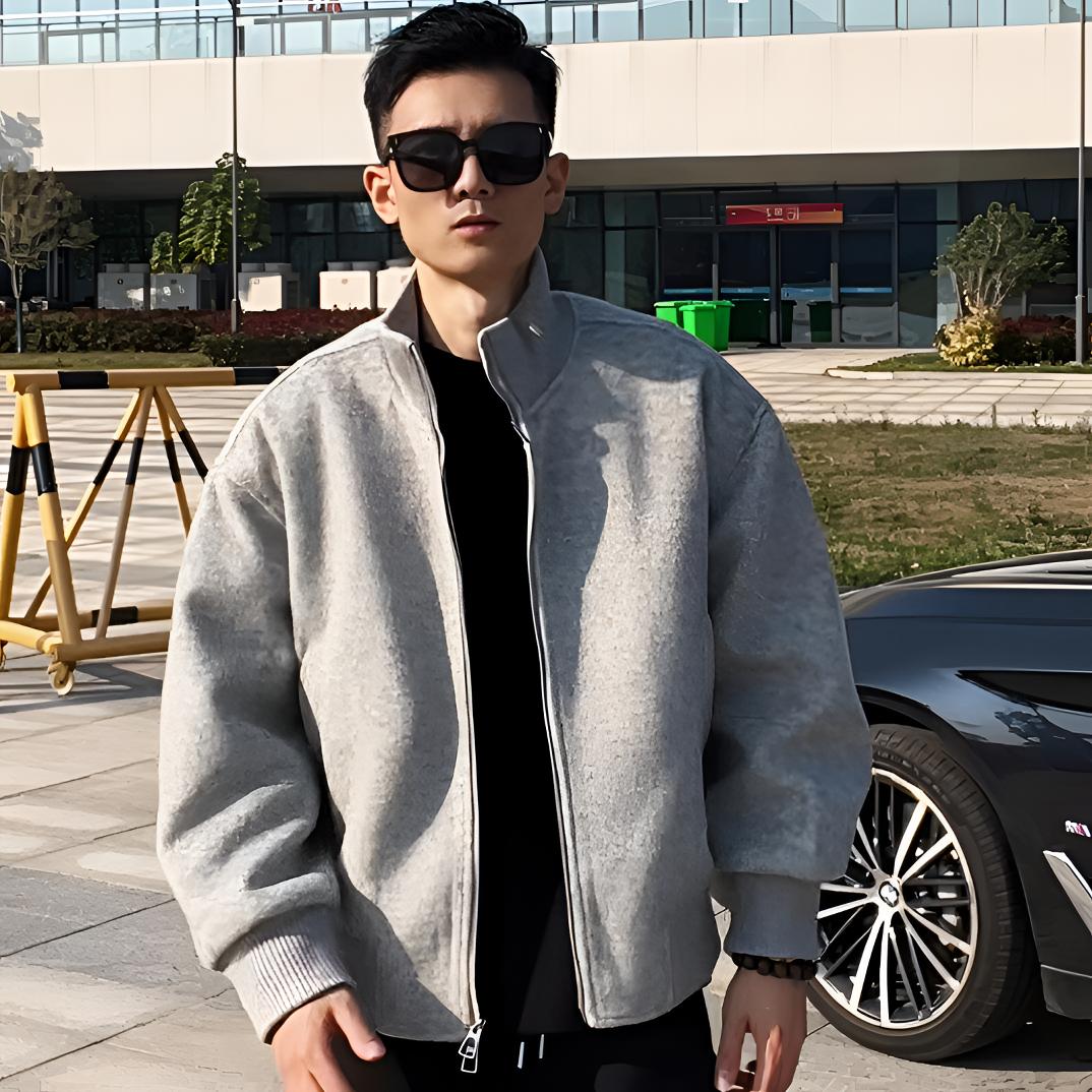 冬季男士定织混纺羊毛呢短款立领加棉加厚时尚百搭夹克外套