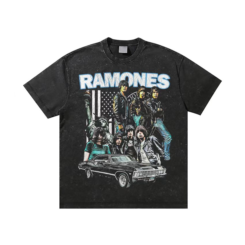 美式高街复古图案印花重磅短袖小领口宽松简约休闲透气T恤