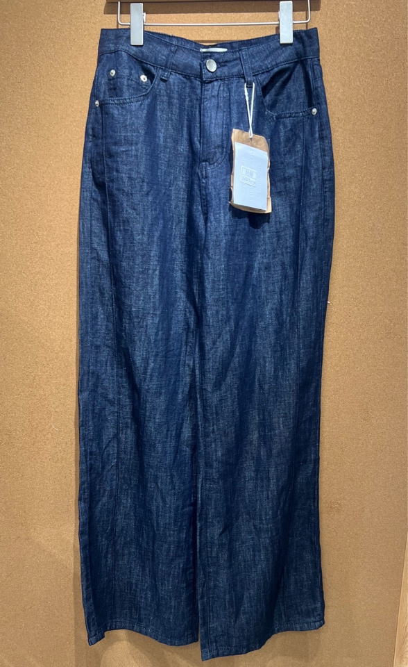 kin.轻奢服饰新款欧货慵懒风阔腿普洗蓝牛仔长裤