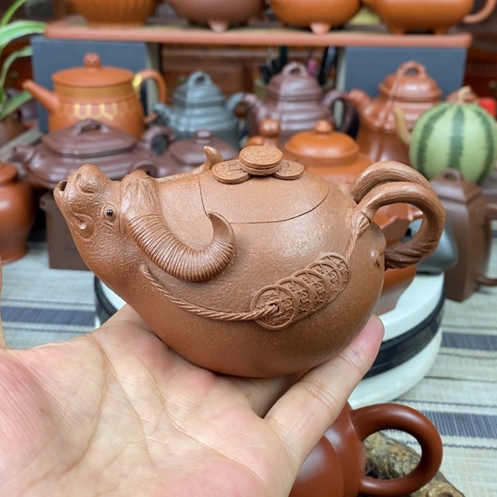 紫砂茶壶牛气冲天200cc原矿宝山红降坡泥