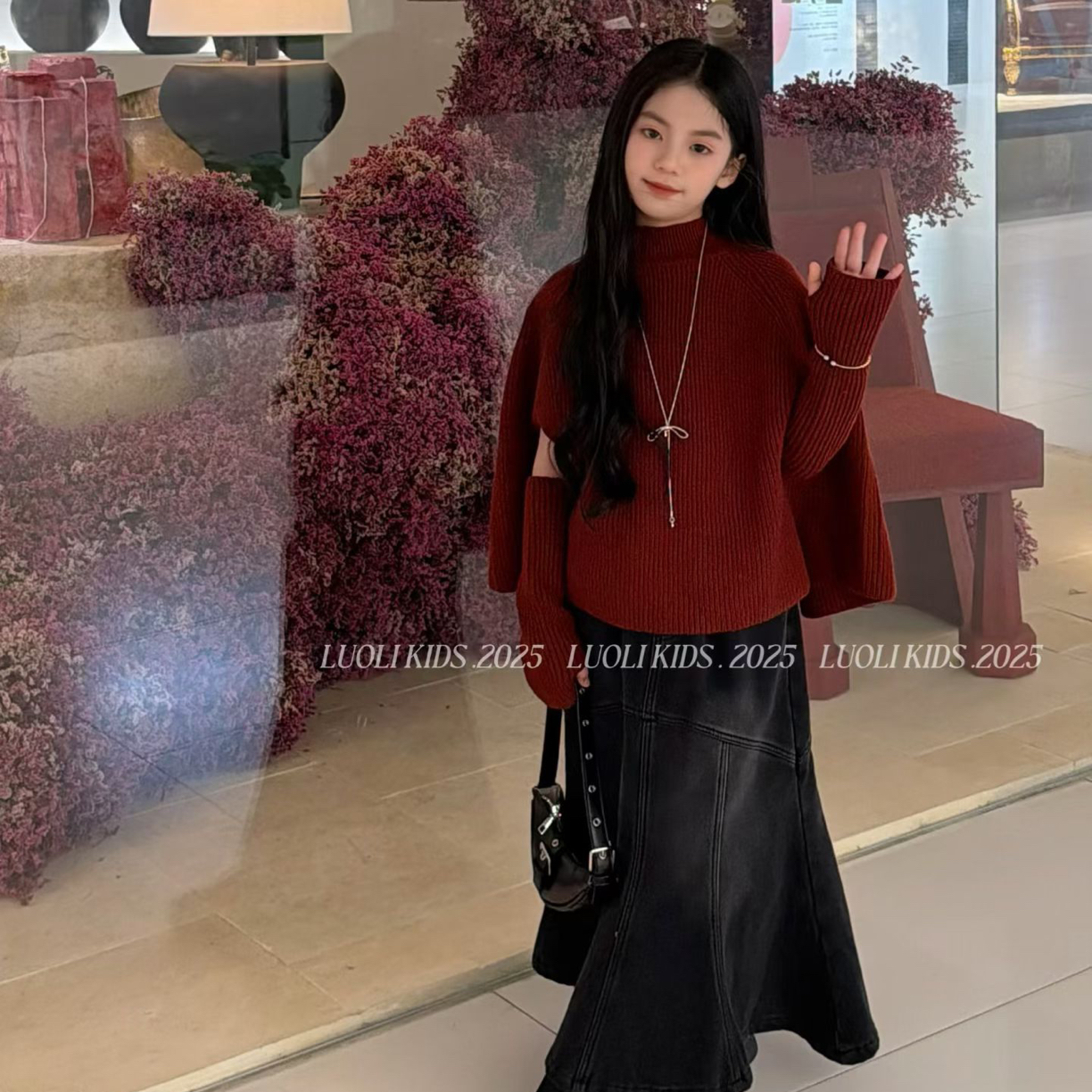 萝莉 新款年货红色斗篷针织断袖 高级感毛衣