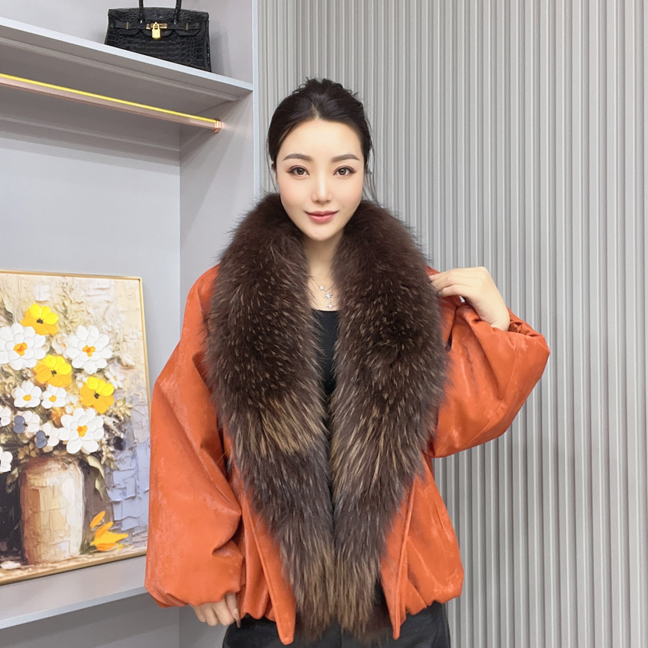 【兰姐专属】2025新款时尚洋气美洲貉大毛领加厚女款外套209