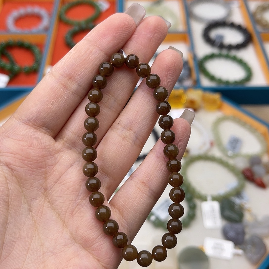 和田玉未镶嵌手串w13新疆红糖6mm孤品