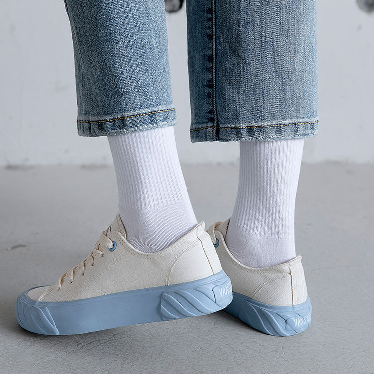 冬季袜子女秋季中筒纯色棉袜高橡筋休闲百搭男女经典黑白运动长筒