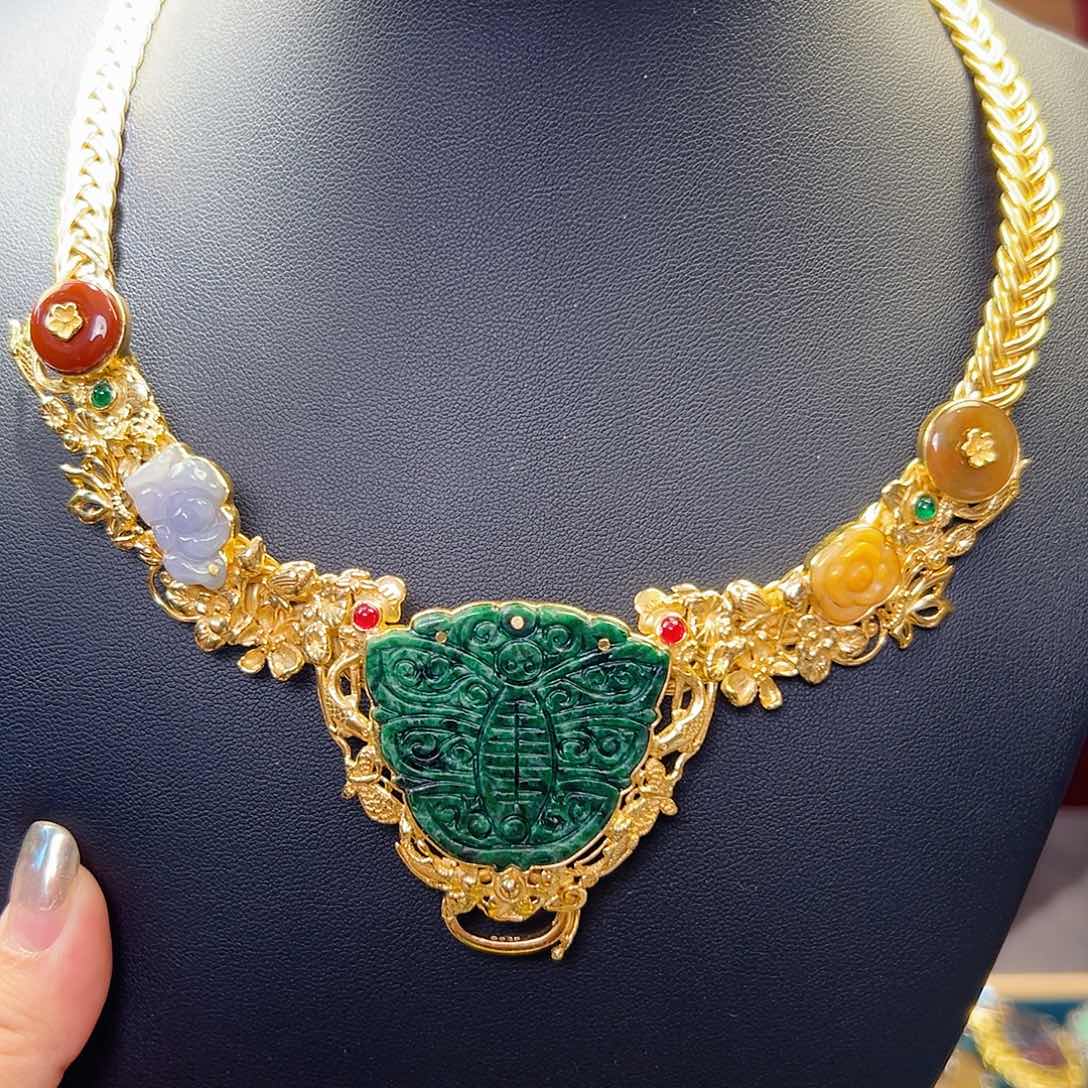 翡翠银S925镶嵌颈饰国风