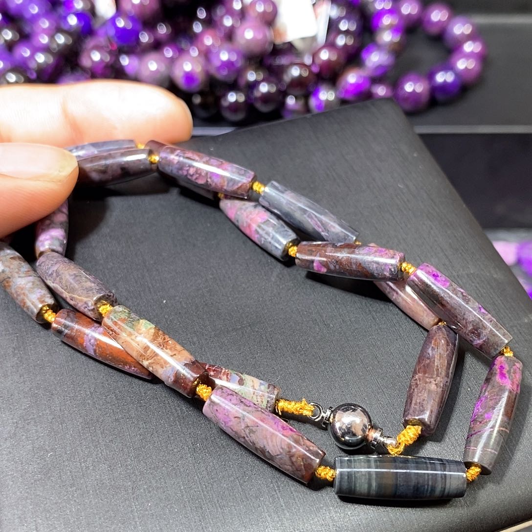 苏纪石（舒俱来）未镶嵌南非舒俱来泥地樱花天珠项链