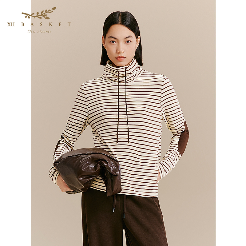 XII BASKET十二篮商场同款25冬新款高领条纹气质上衣7C35570290