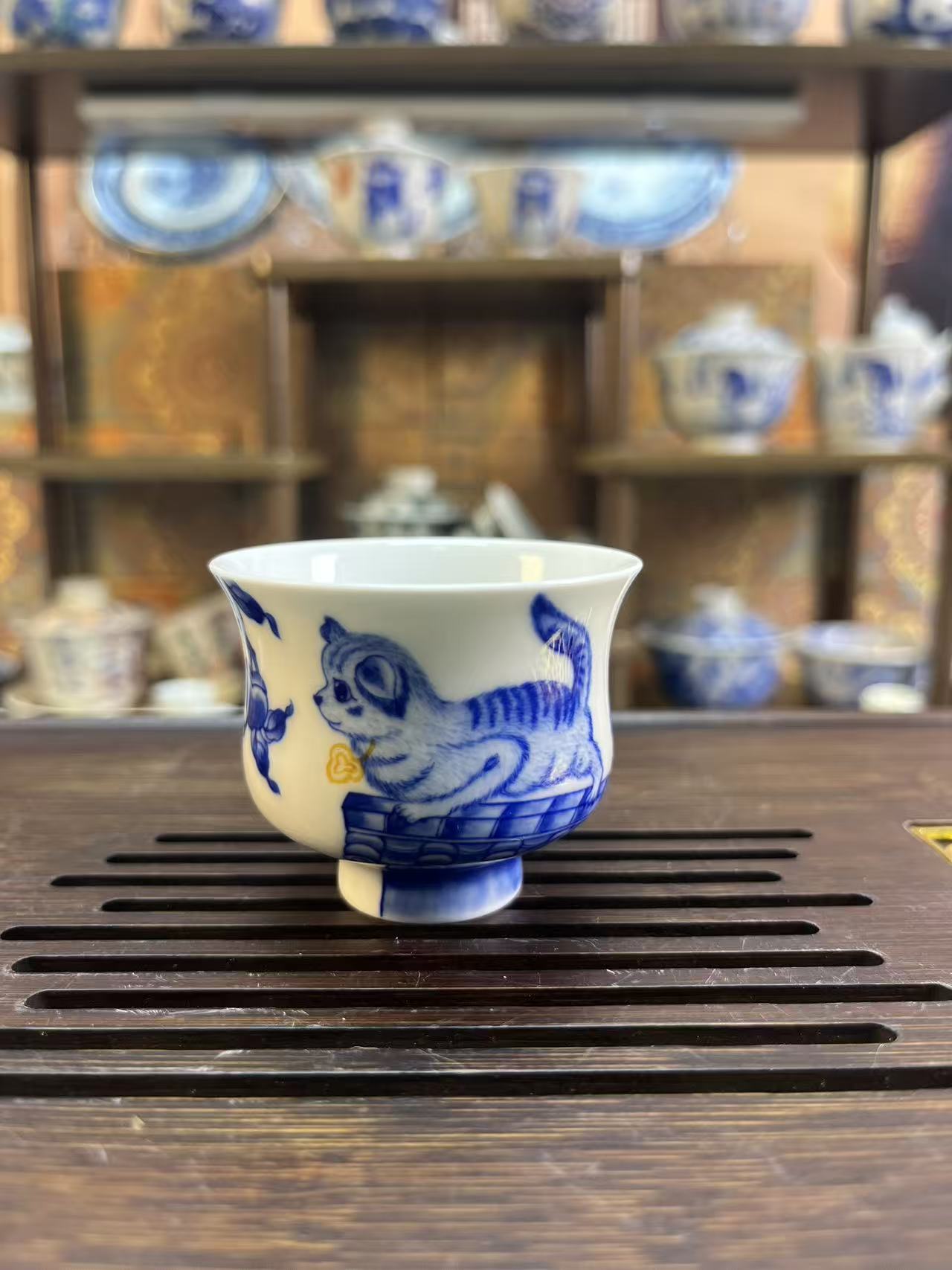 景德镇陶瓷高端精工手工手绘可爱小猫咪主人杯