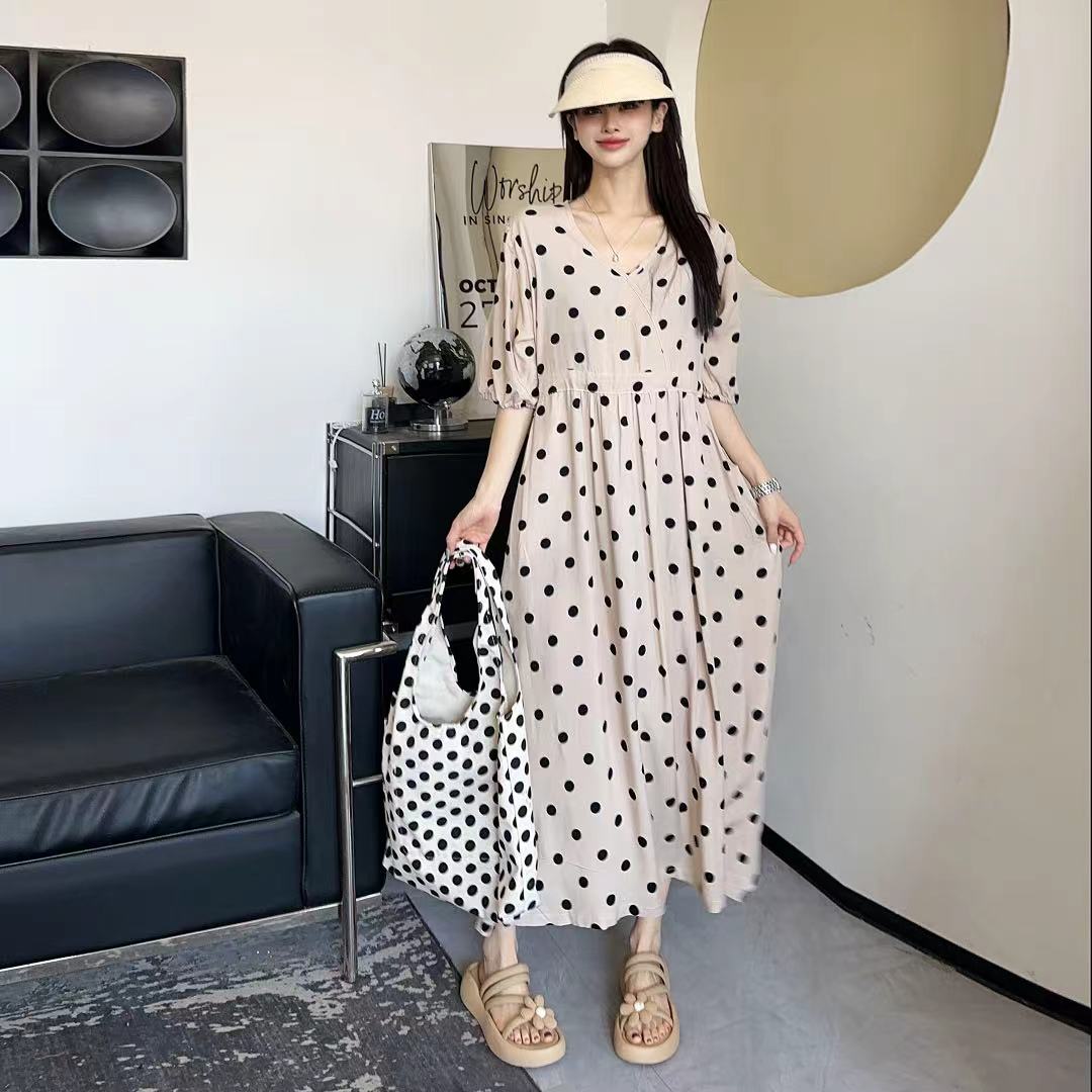 山东特产（人造棉）夏季两侧口袋款收腰连衣裙#7306