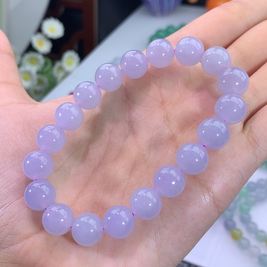 翡翠未镶嵌手链6号 粉紫罗兰手串