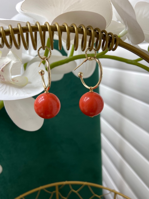 合金仿珍珠耳饰 三姑娘16毫米橘红色耳圈