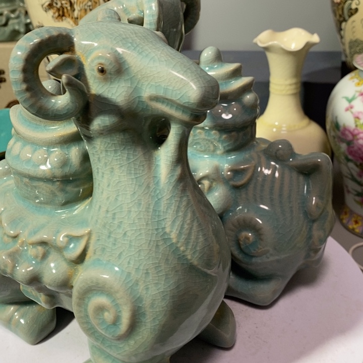 软陶汝瓷羊尊一对