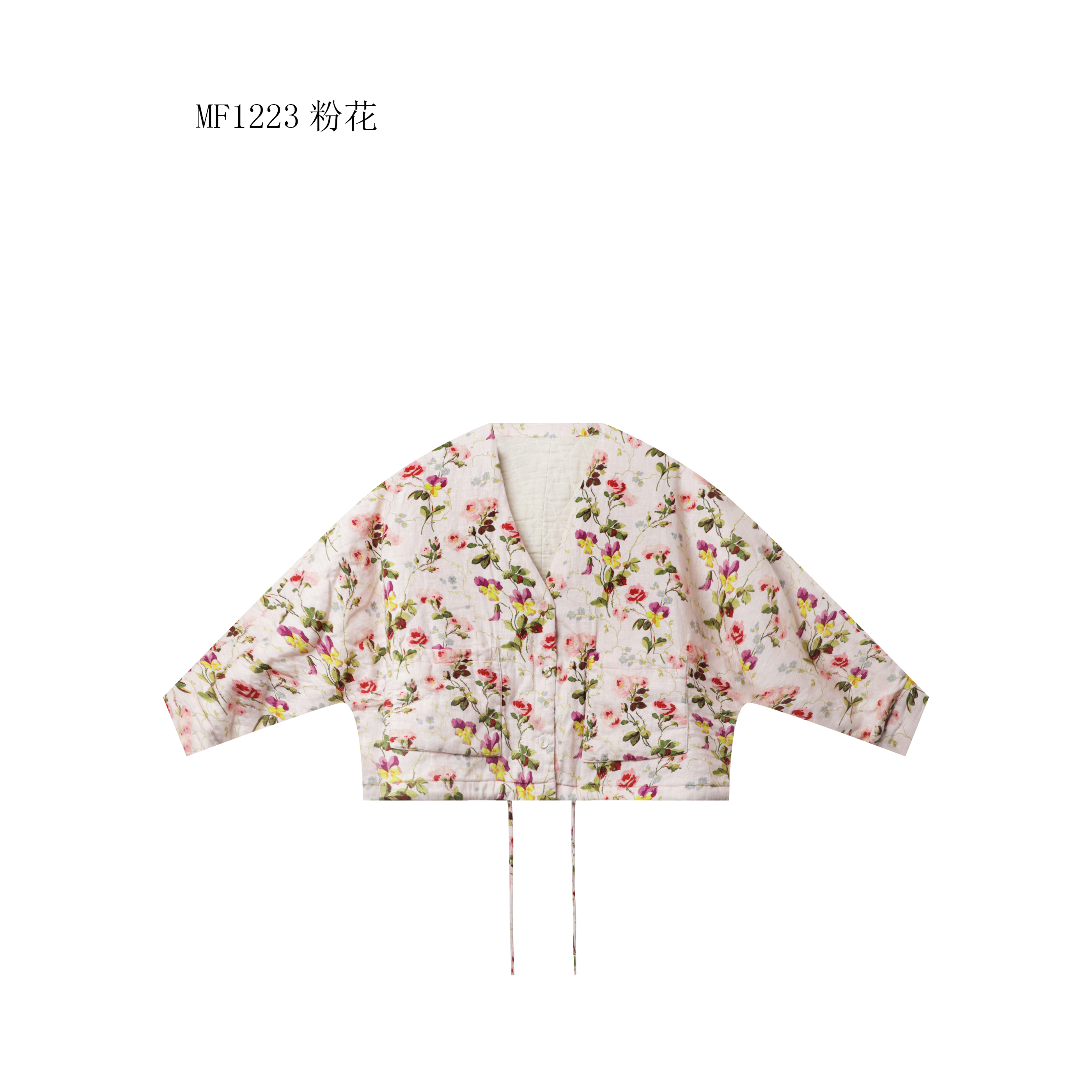 【麻訪家】MF1223粉花文艺印花时尚口袋百搭保暖棉服外套