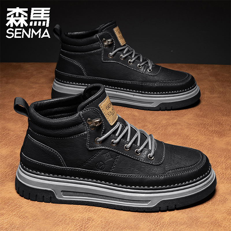 森马男鞋2025秋冬工装鞋防水板鞋防滑英伦运动马丁靴高帮男鞋潮流