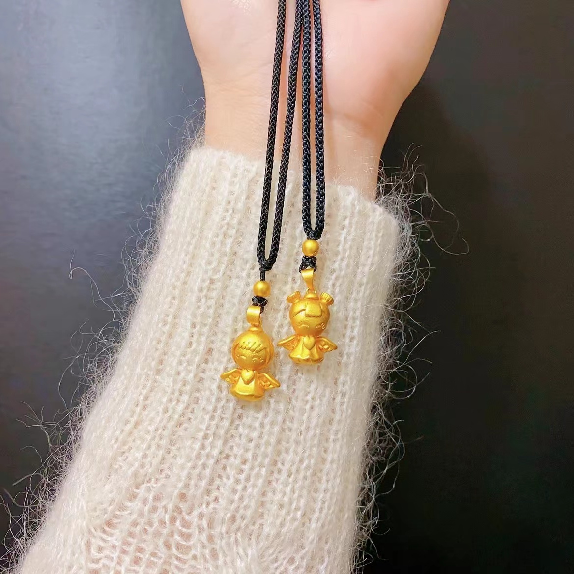 铜合金吊坠 平安天使吊坠时尚情侣饰品编绳金色挂坠项链手工编织