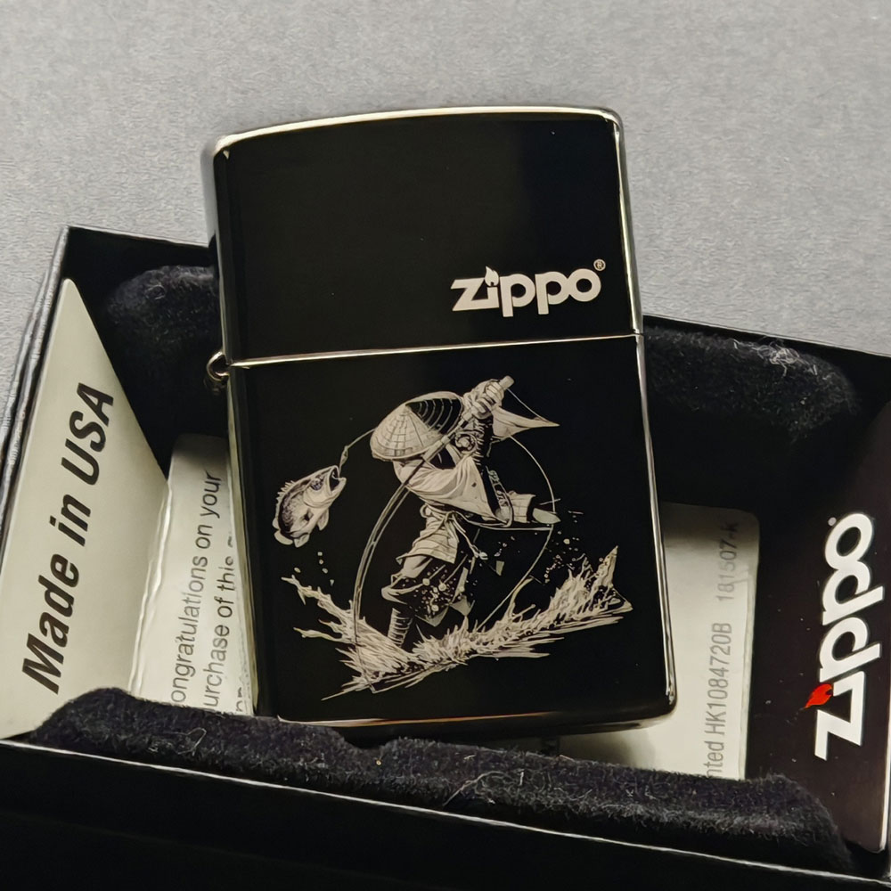 【老李鉴定】Zippo打火机正版钓鱼佬 黑冰镜面爆护符男士防风DYJ1