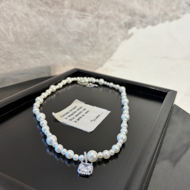 铜合金合成锆石项链 XL3157锆石吊坠 铜合金仿珍珠项链 方形