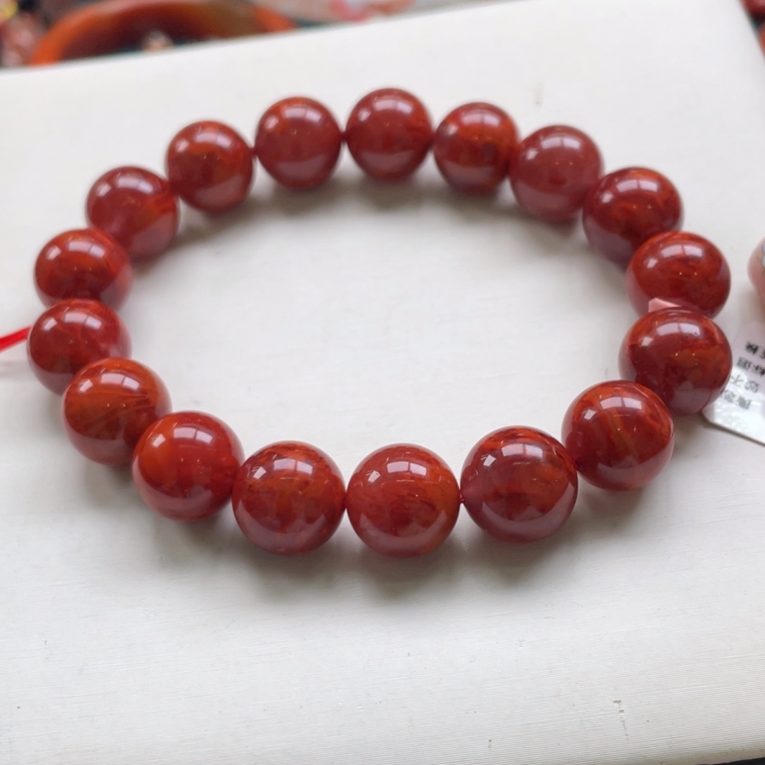 南红玛瑙未镶嵌瓦西南红牛血红火焰意境单圈11+mm