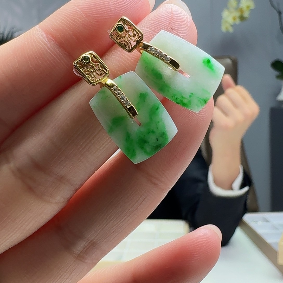 翡翠耳饰银S925镶嵌天然