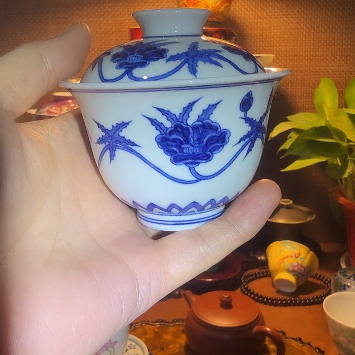 摆件陶景德镇陶瓷盖碗