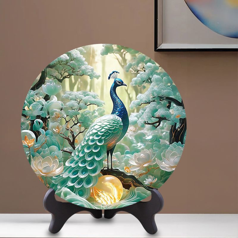 碧玉凤凰相框好运招财办公室精致圆盘桌面摆件新款房间卧室摆台