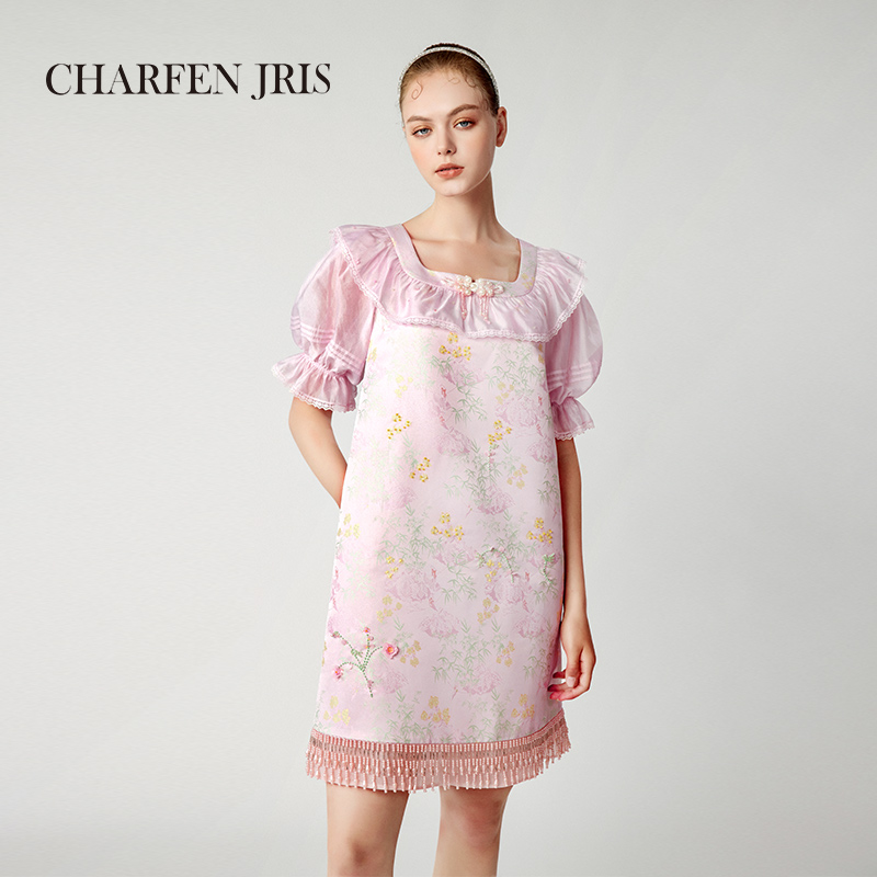 【媛媛专享】朝峰JRIS春新款暗纹提花国风连衣裙FJE2H673-6102G