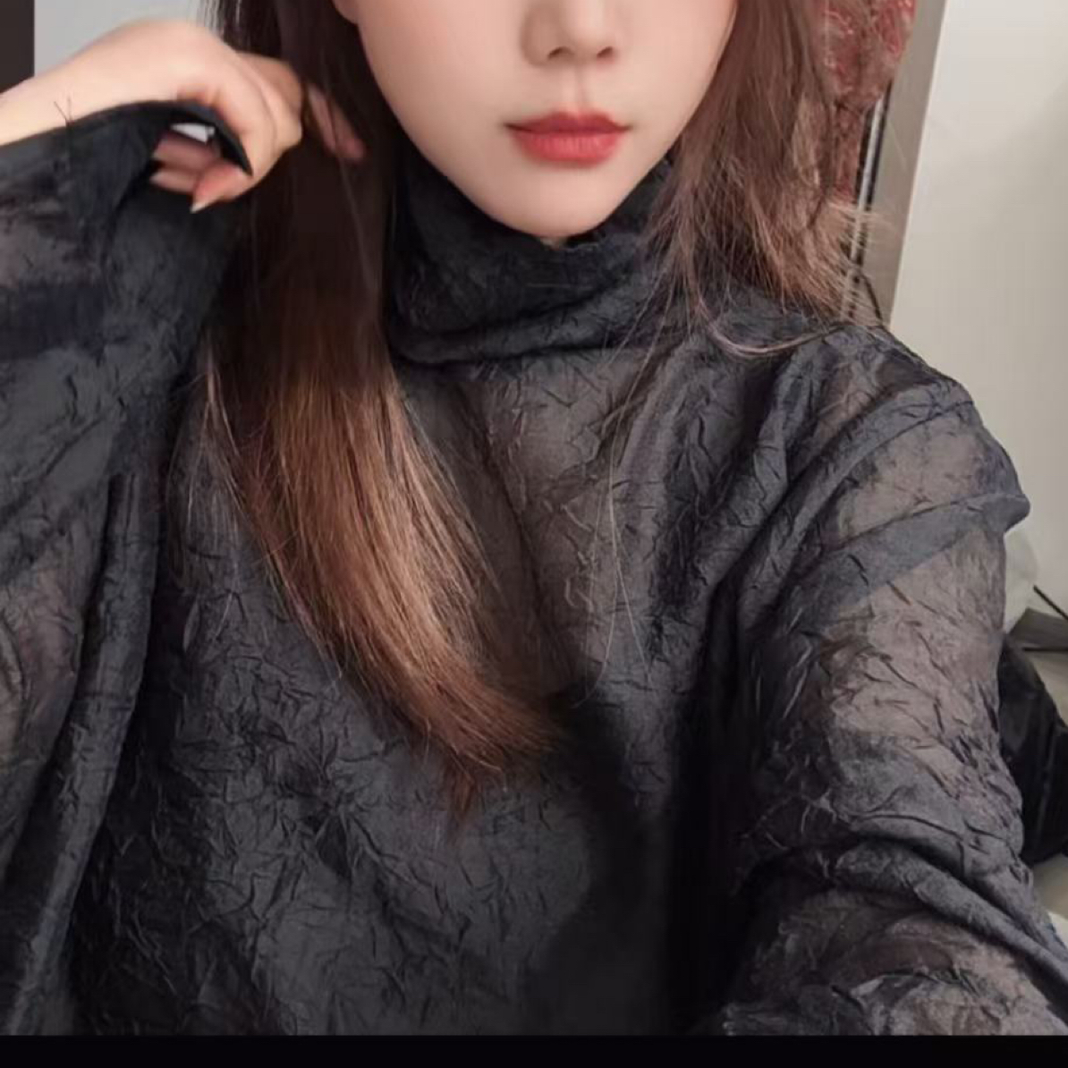 新中式国风长袖上衣经典黑压褶人丝时尚气质显瘦打底