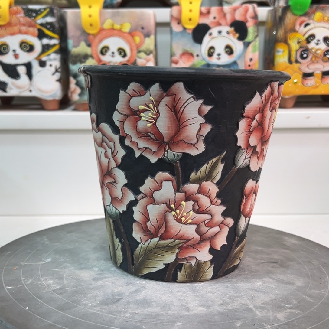 紫砂花盆手绘花盆200