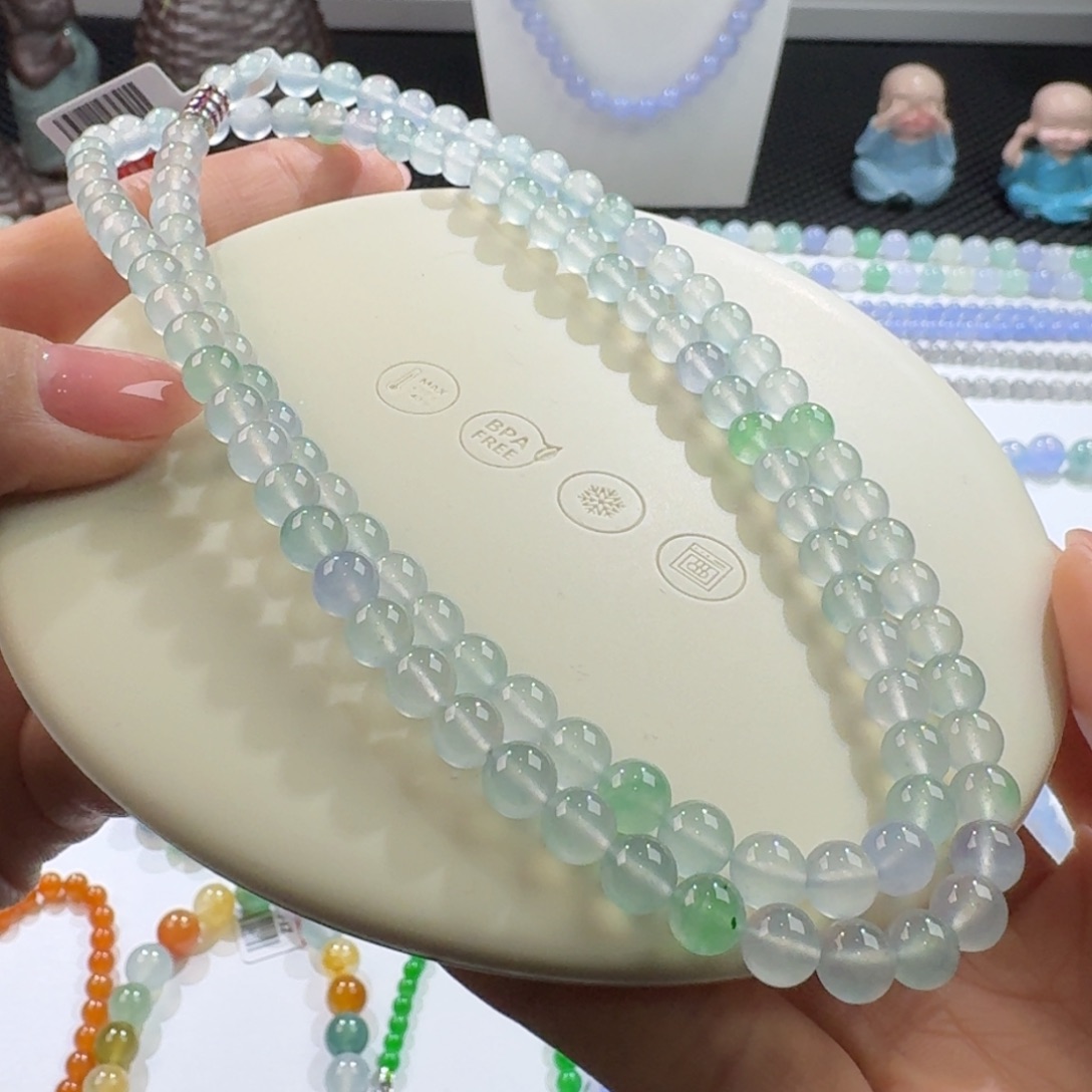 翡翠手链未镶嵌毕业款高冰玻马卡龙长串6mm