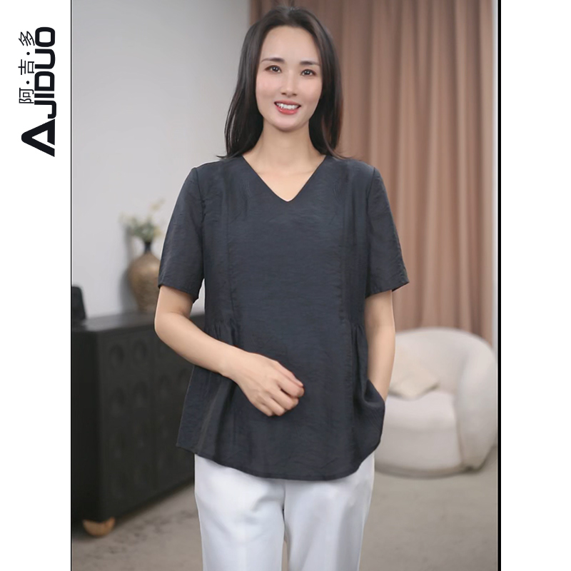 A33191黑色衬衫女2025夏季新款气质时尚百搭收腰显瘦上衣