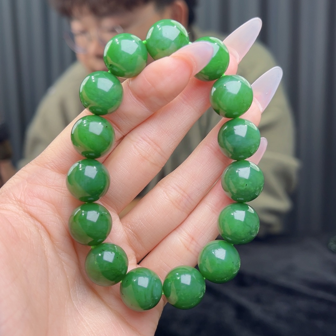 和田玉未镶嵌手链天然和田玉俄碧阳绿14