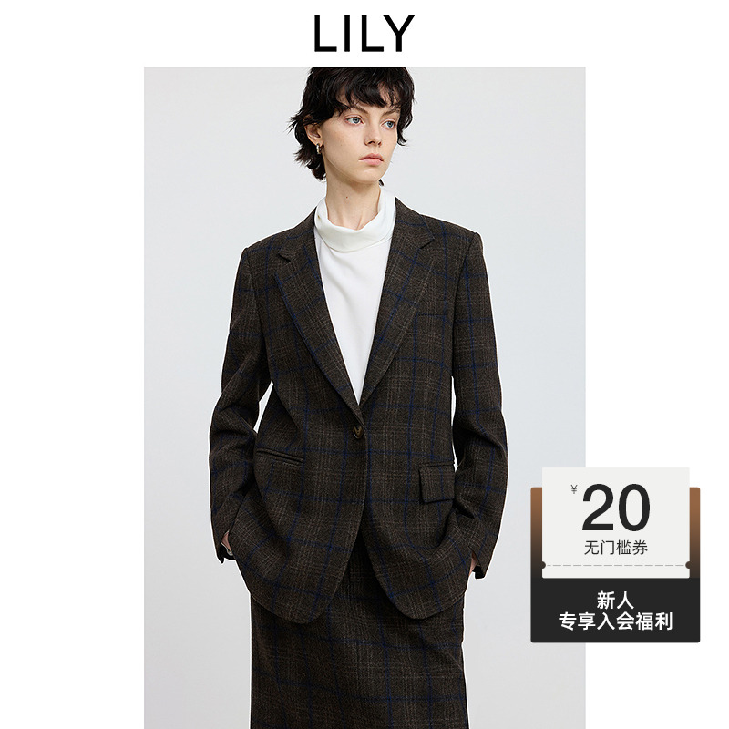 【套装】LILY2025冬新款羊毛混纺学院风格纹西装半裙套装2915&6926
