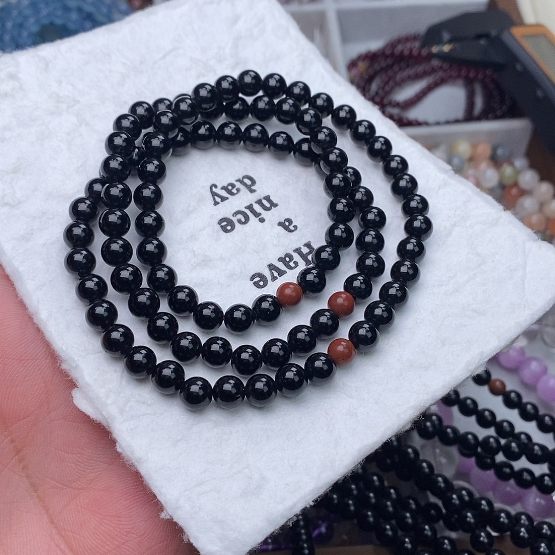 水晶未镶嵌手链黑碧三圈