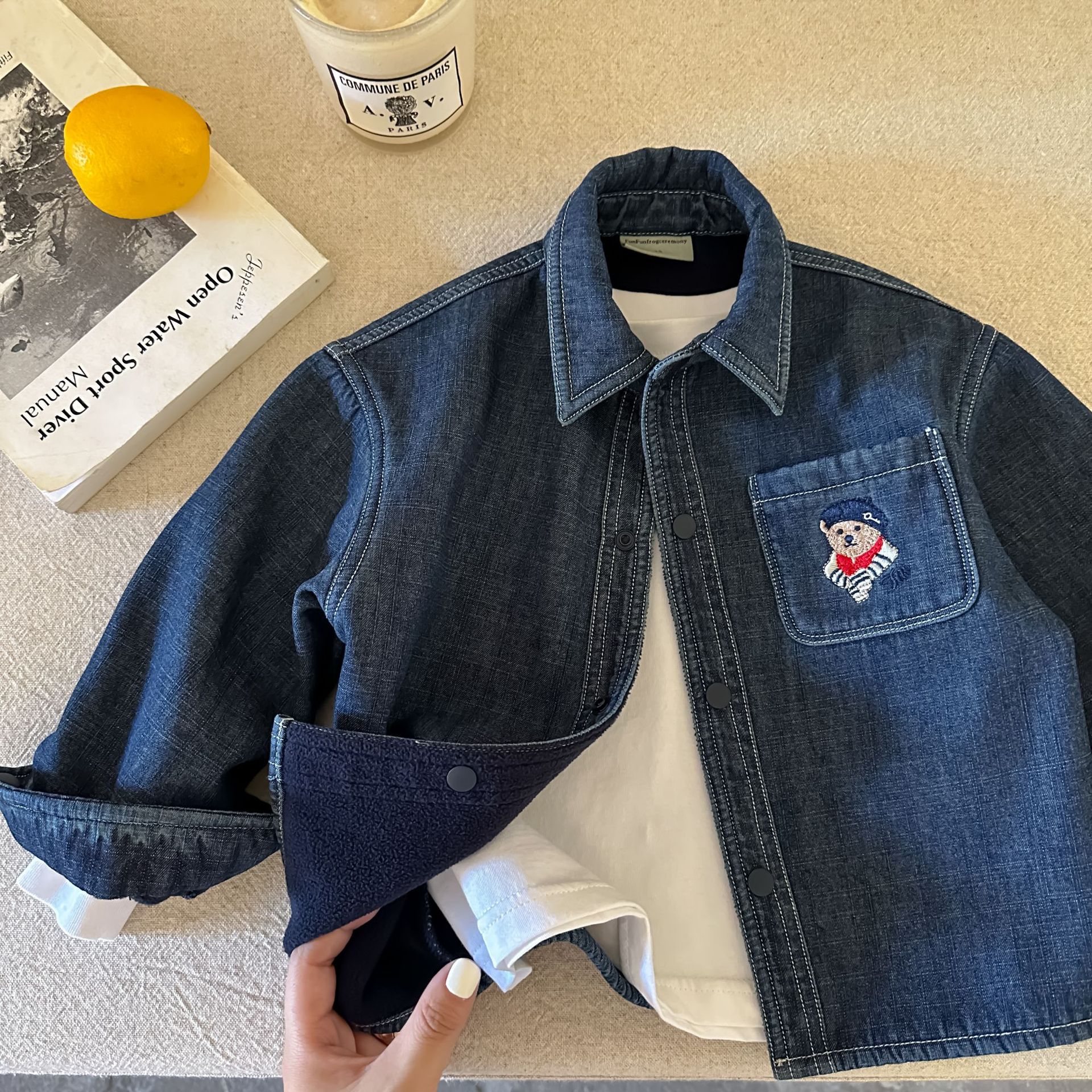 儿童加绒衬衫秋冬男童韩版上衣外搭潮牌宝宝纯色衬衣外套女一体绒