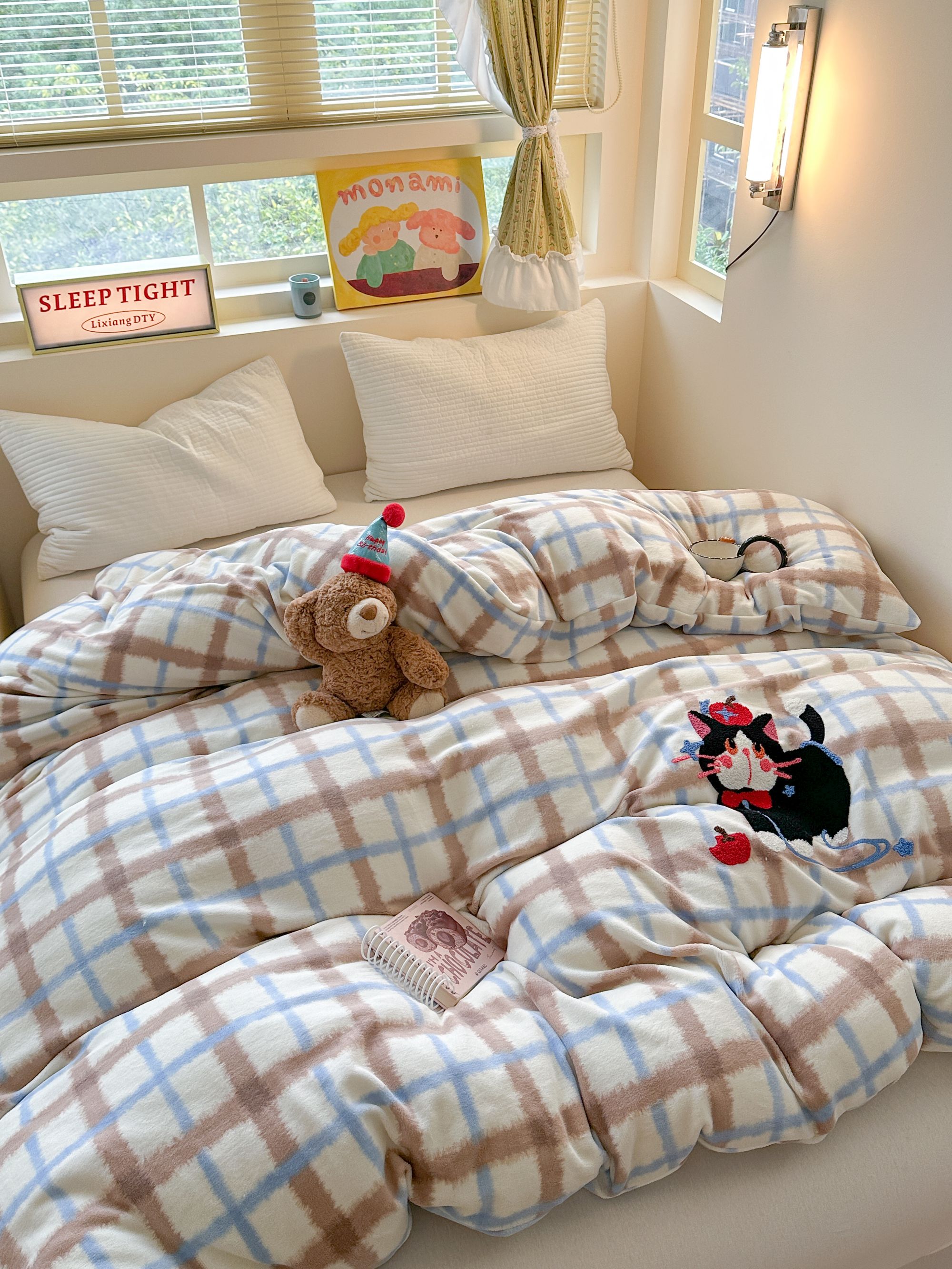 【L·W梨窝】ins风 韩系撞色条纹大版毛巾绣牛奶绒单被套（可配床笠）