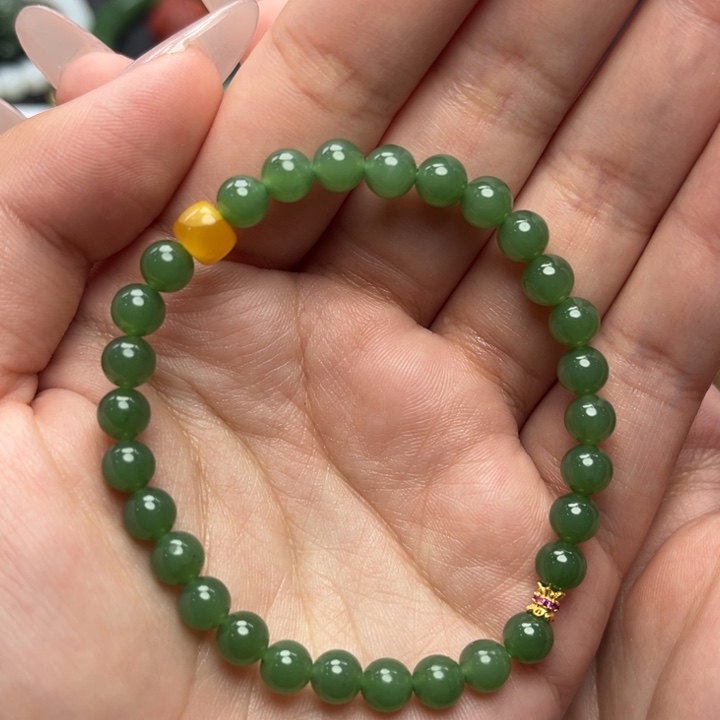 和田玉银S925镶嵌手串圆珠手串