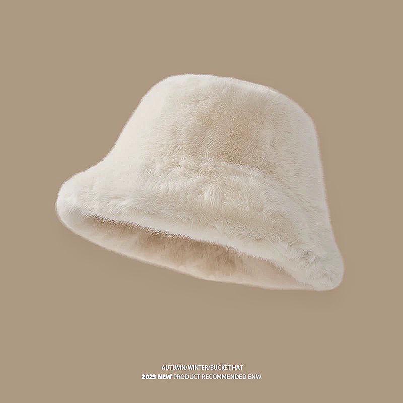 纯色毛绒渔夫帽女冬季保暖显脸小毛茸茸软糯百搭皮草皮草外套女