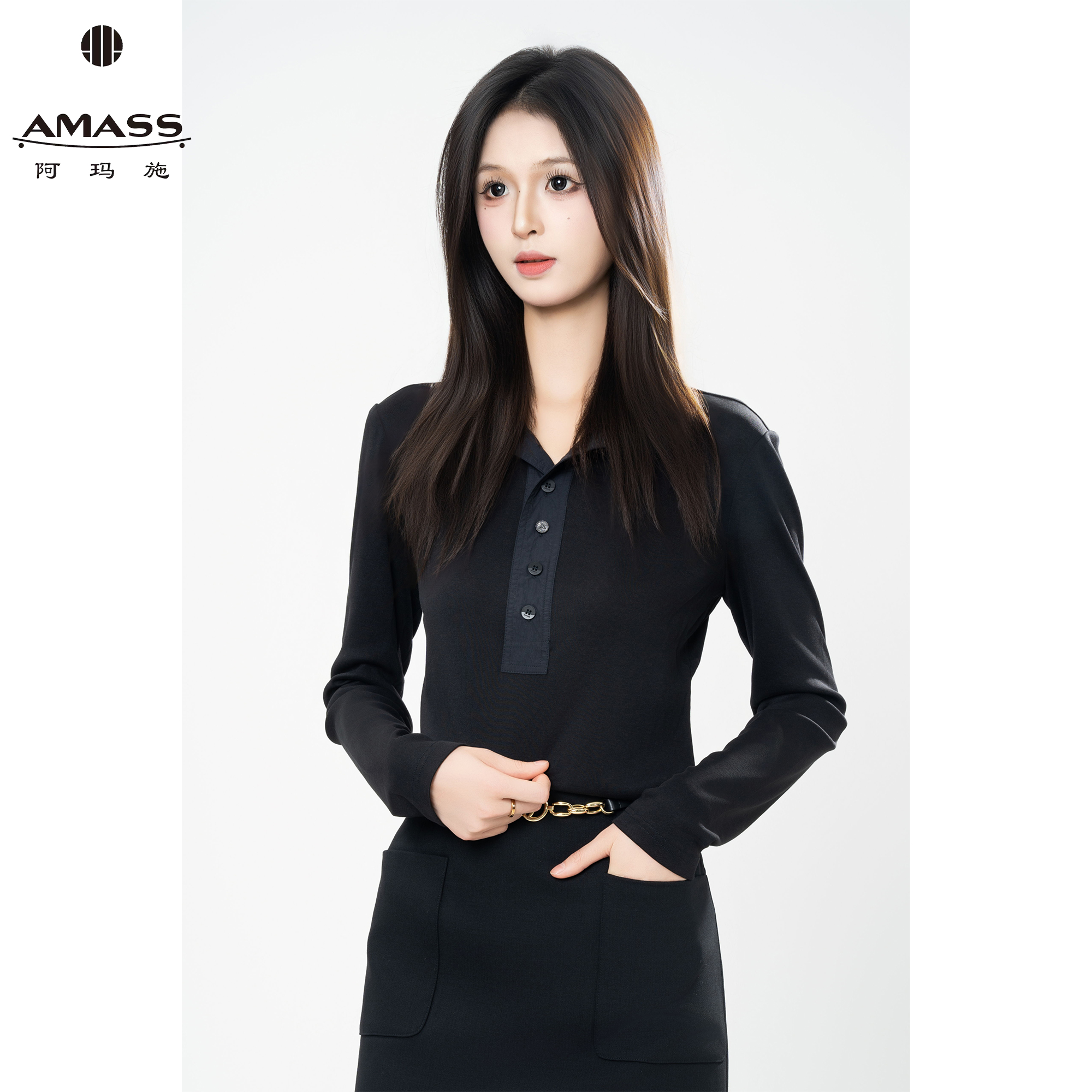 AMASS/阿玛施早秋新款纯色时尚百搭套头休闲立领修身卫衣女530067