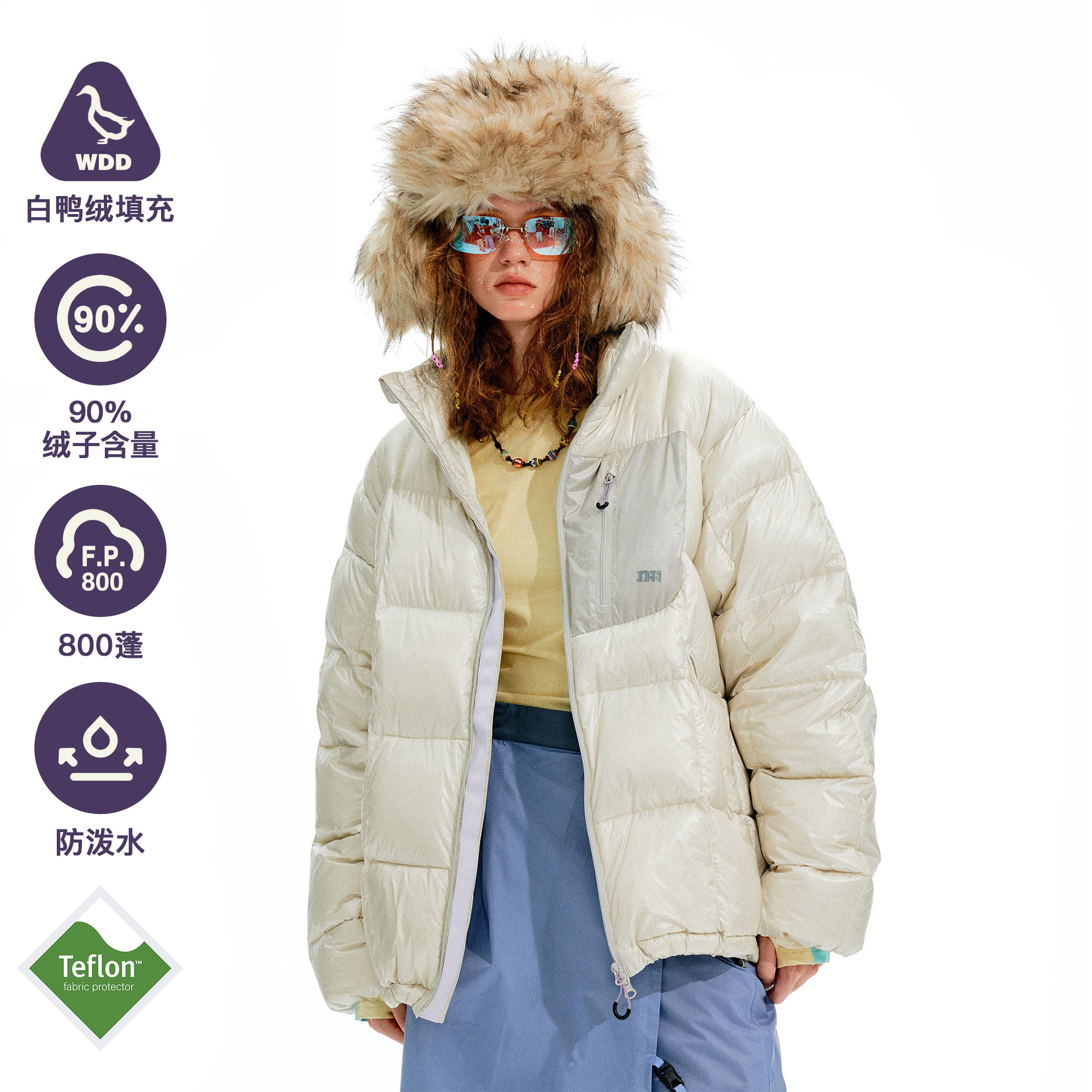 NOTHOMME 时空幻境 户外三防800蓬90白鸭绒可收纳冬季羽绒服外套