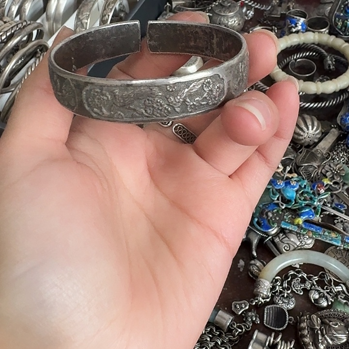 不***你足银玻璃足银手镯一个