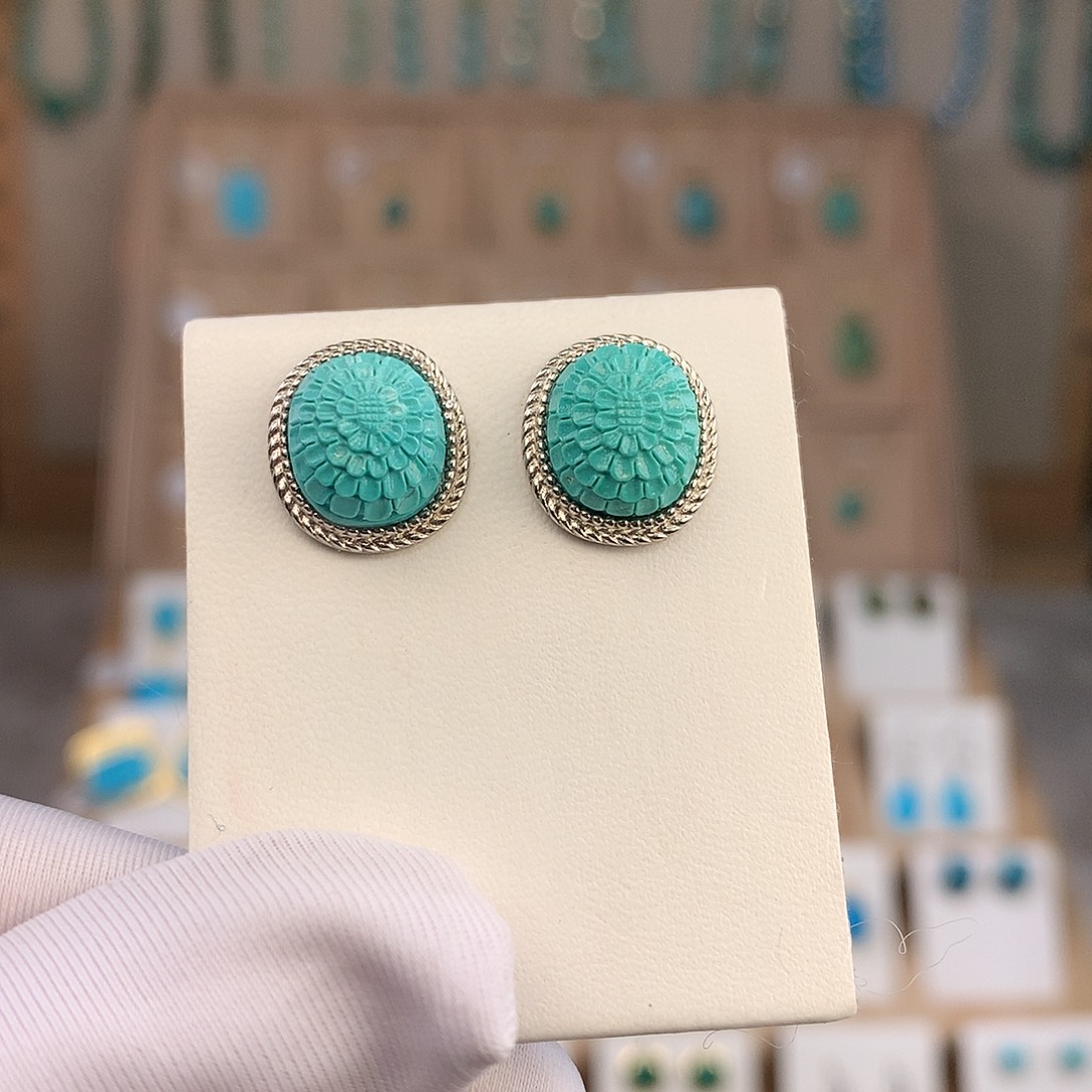 绿松石银S925镶嵌耳饰