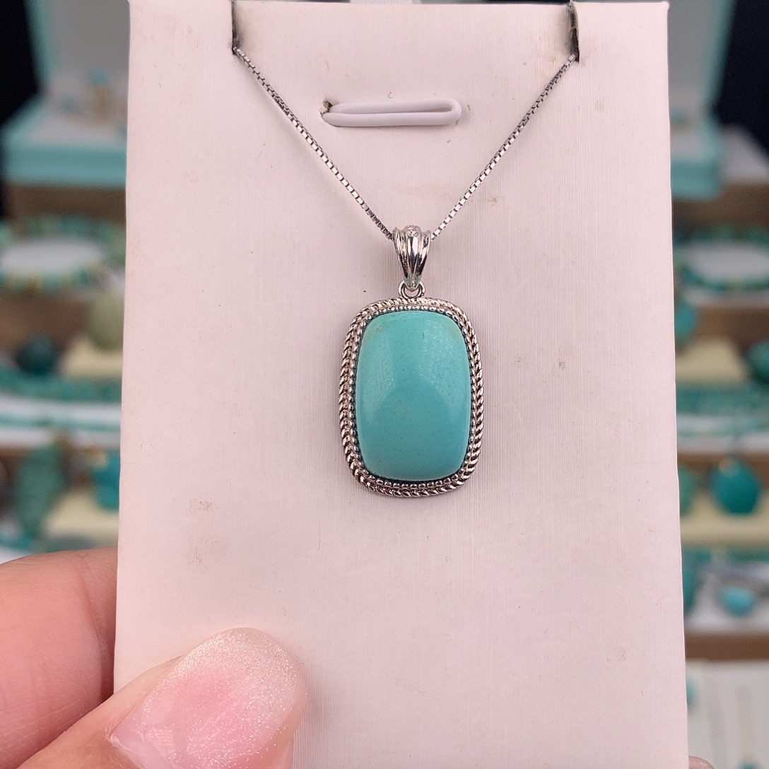 绿松石银S925镶嵌吊坠(不含链)