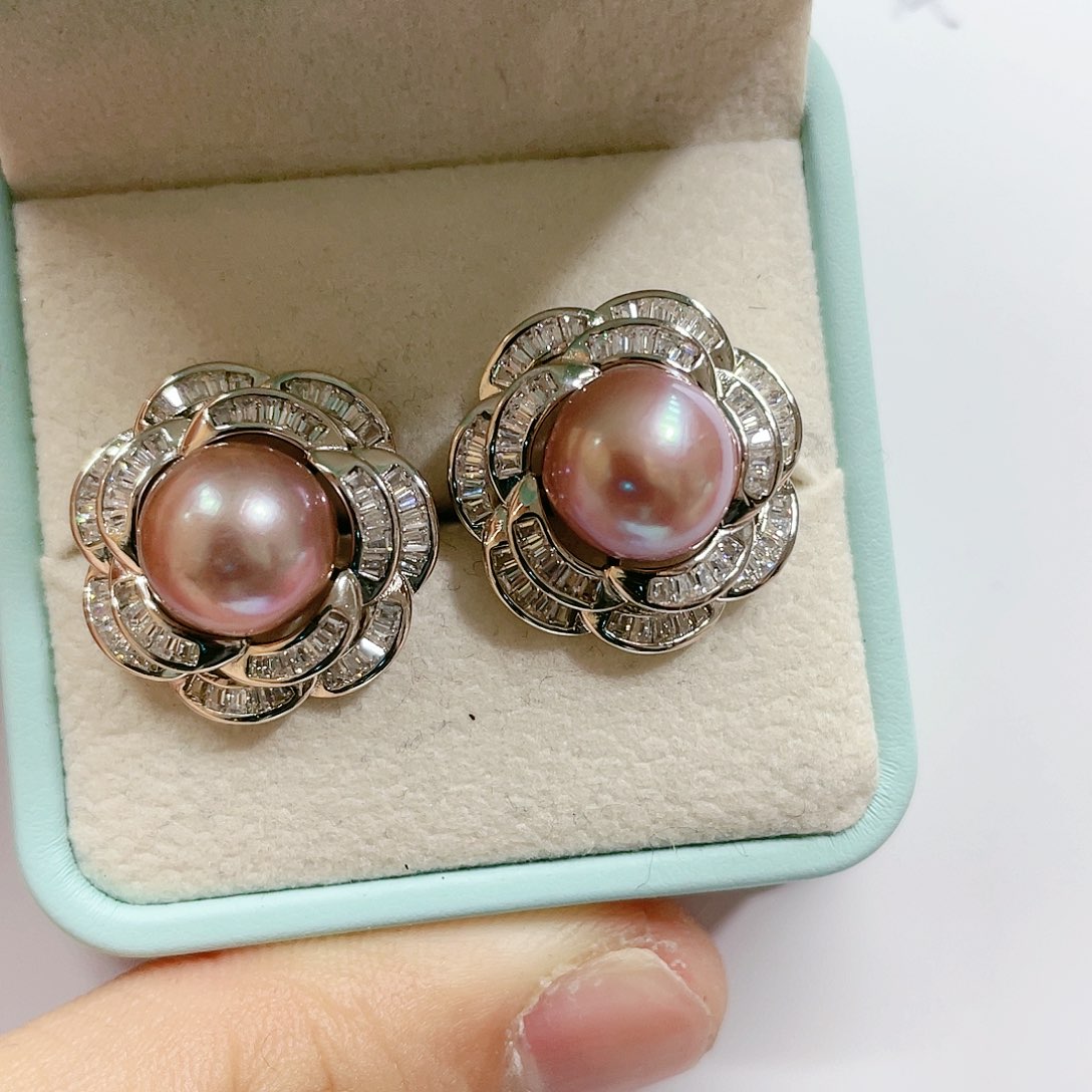 淡水珍珠耳饰银S925镶嵌