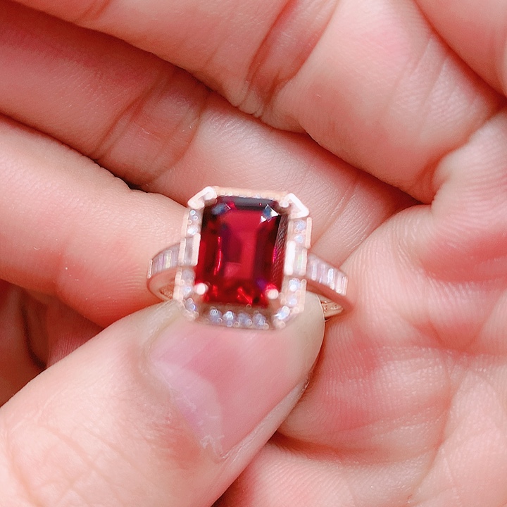 石榴石戒指银S925镶嵌7✖️9