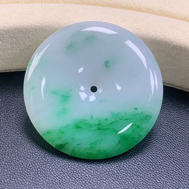 天然缅甸翡翠A货飘阳绿花大件厚装平安扣男女款挂件男女款