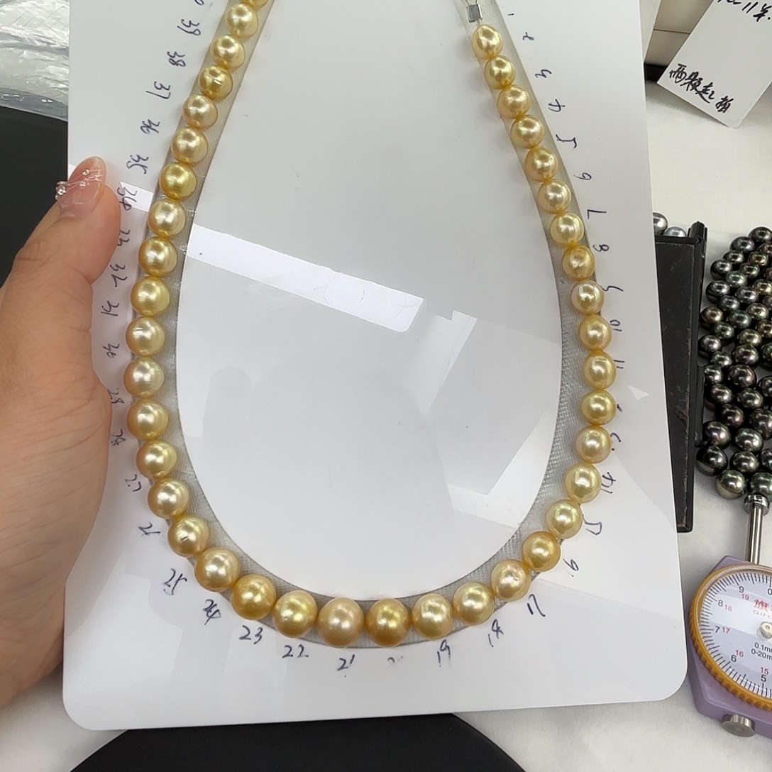 定制海水珍珠裸珠银S925镶嵌8-11金珠41颗