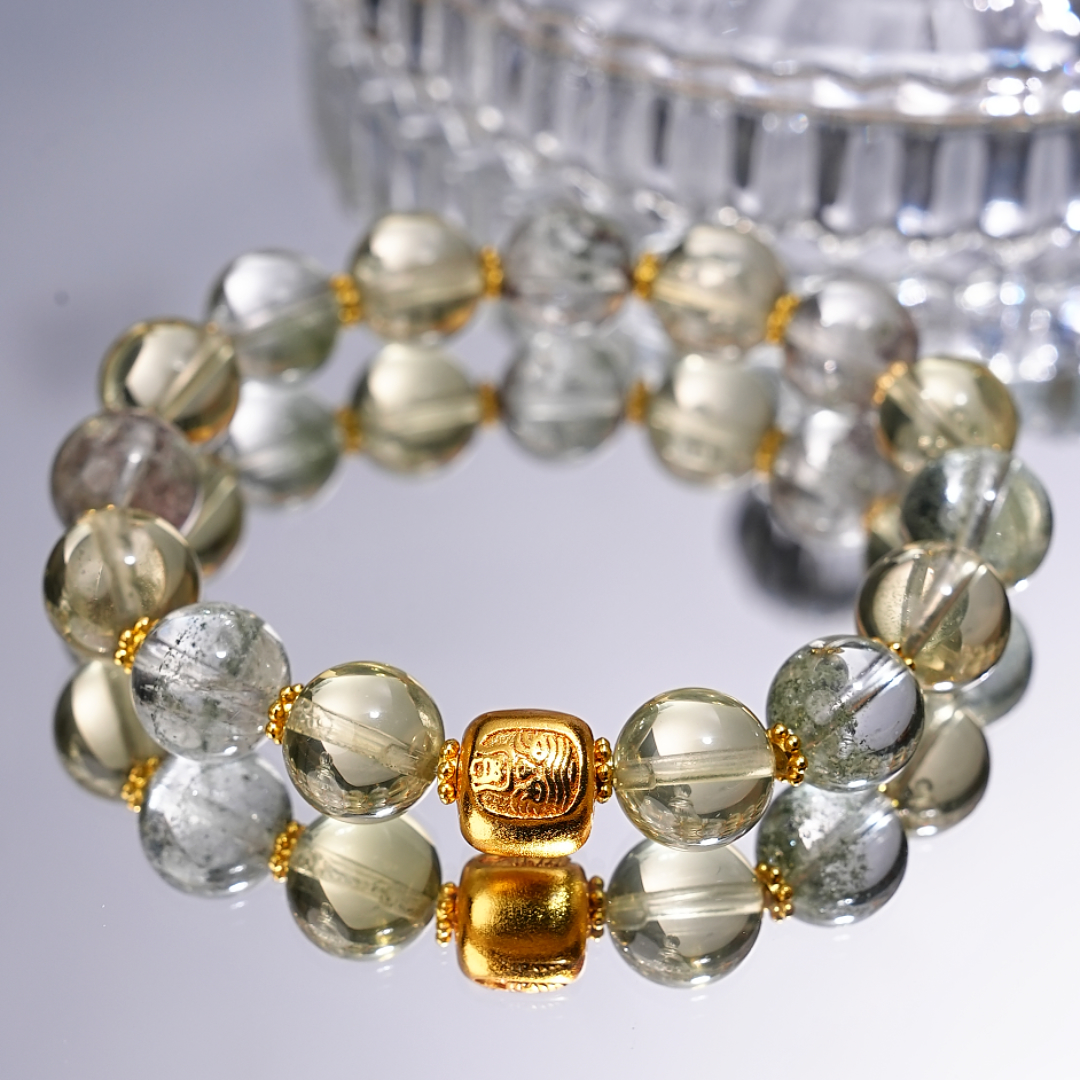 【富金山2.0】天然绿幽灵水晶➕柠檬晶设计款手串 业业上升款