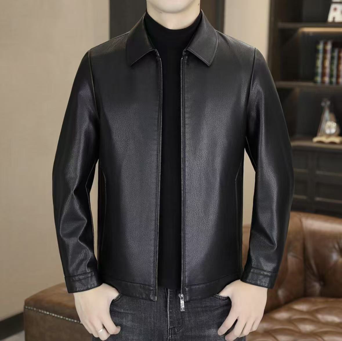 春季新款山羊皮2025男士商务休闲时尚立领/翻领夹克(薄厚可选)