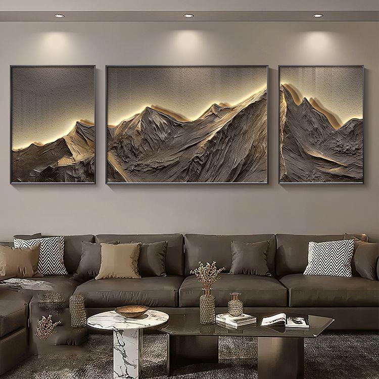 背有靠山客厅装饰画现代轻奢沙发背景墙挂画高级感大气高档三联画