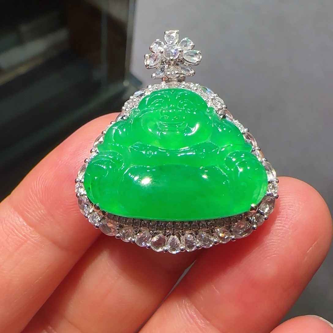 翡翠18K金镶嵌吊坠(不含链)